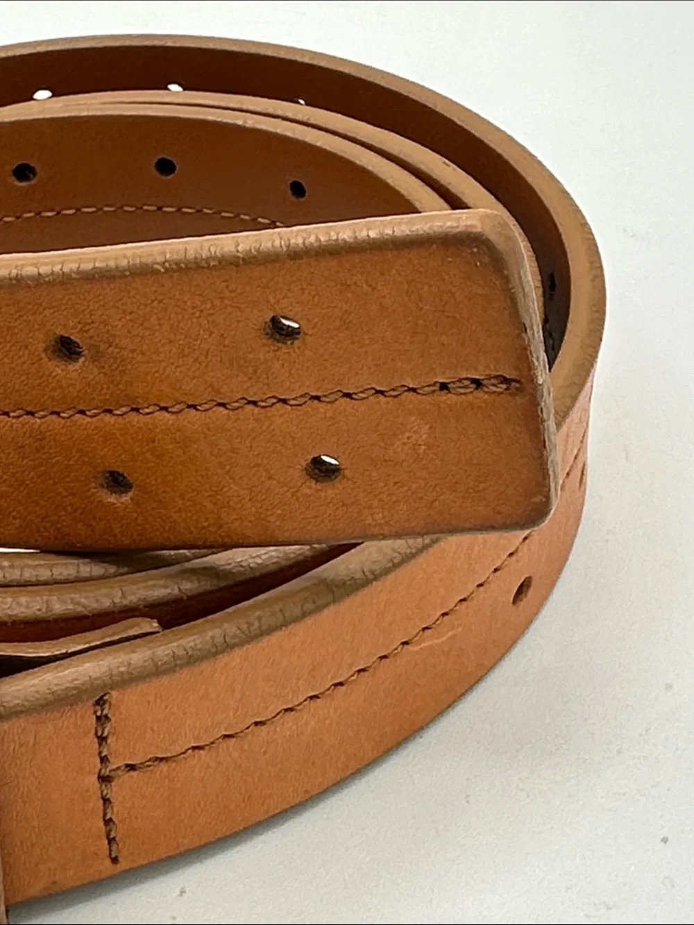 Shinola Detroit rare two-prong tan leather belt, size 42
